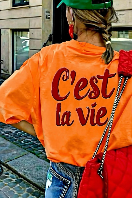 C'est La Vie Yazılı Oversize Kadın T-shirt