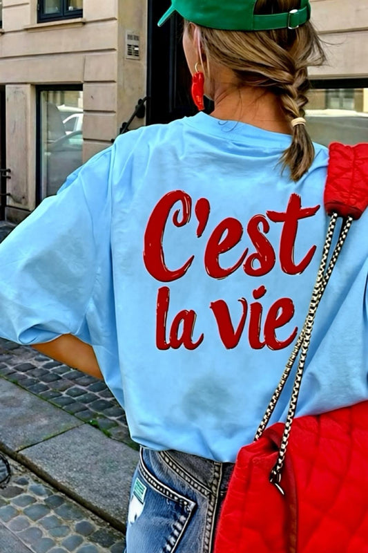 C'est La Vie Yazılı Oversize Kadın T-shirt