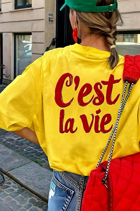 C'est La Vie Yazılı Oversize Kadın T-shirt