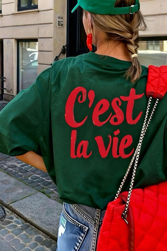 C'est La Vie Yazılı Oversize Kadın T-shirt