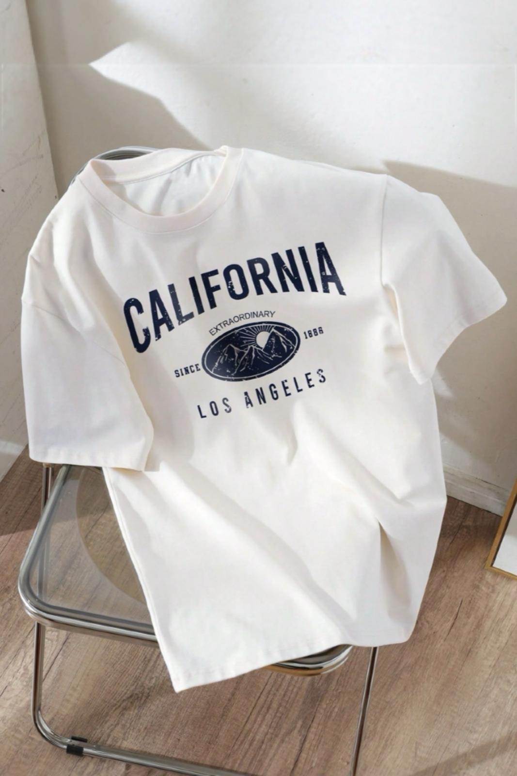 California Ön Baskılı Bisiklet Yaka Erkek Tshirt