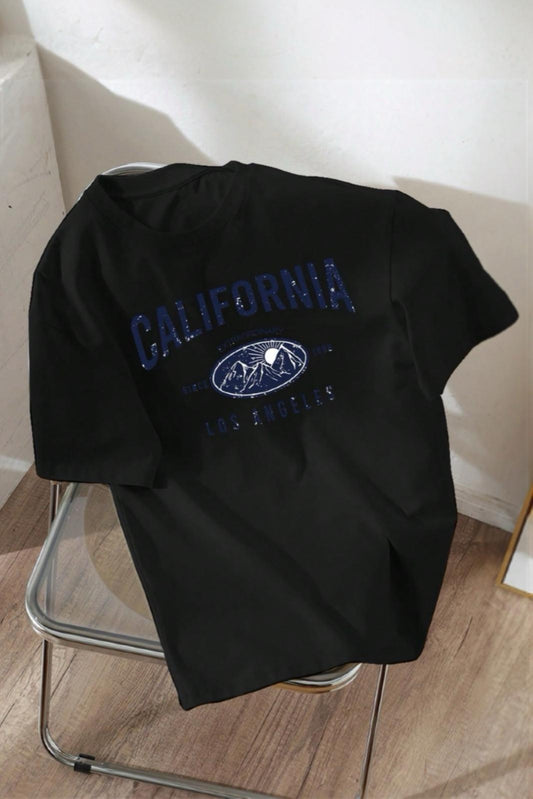 California Ön Baskılı Bisiklet Yaka Erkek Tshirt