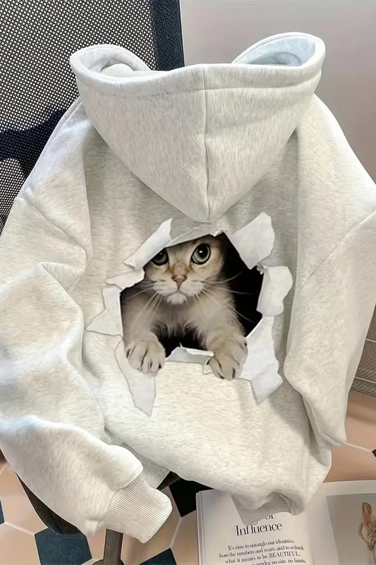 Caty Kedi Sırt Baskılı İçi Pamuklu Unisex Sweatshirt