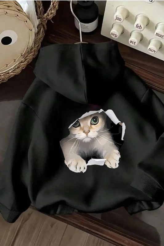 Caty Kedi Sırt Baskılı İçi Pamuklu Unisex Sweatshirt