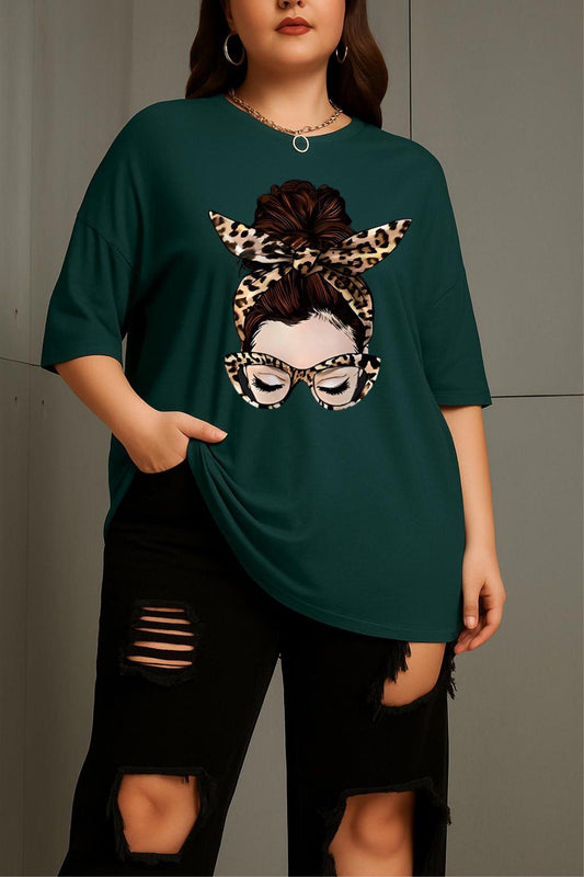 Ceny Kadın Büyük Beden Battal Baskılı Bisiklet Yaka Pamuklu T-Shirt Rahat Kesim Unisex Sevgili Kombini