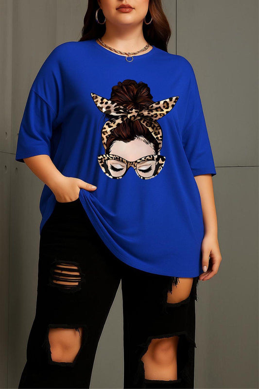 Ceny Kadın Büyük Beden Battal Baskılı Bisiklet Yaka Pamuklu T-Shirt Rahat Kesim Unisex Sevgili Kombini