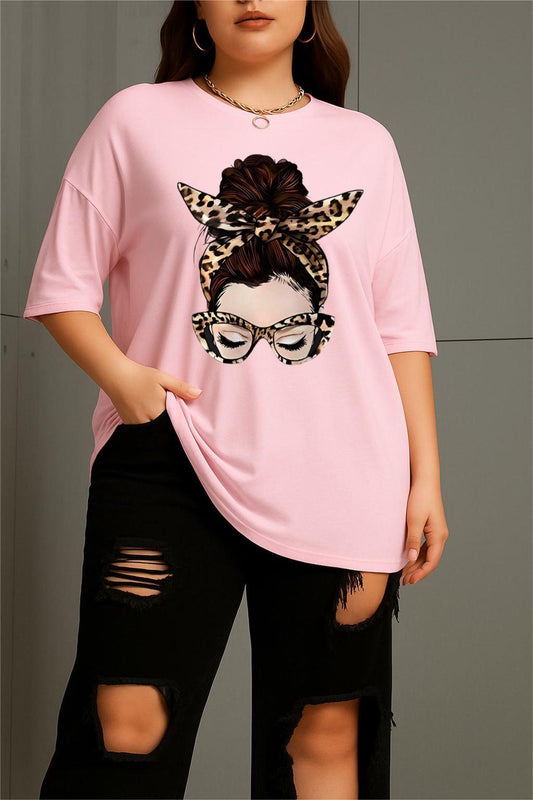 Ceny Kadın Büyük Beden Battal Baskılı Bisiklet Yaka Pamuklu T-Shirt Rahat Kesim Unisex Sevgili Kombini