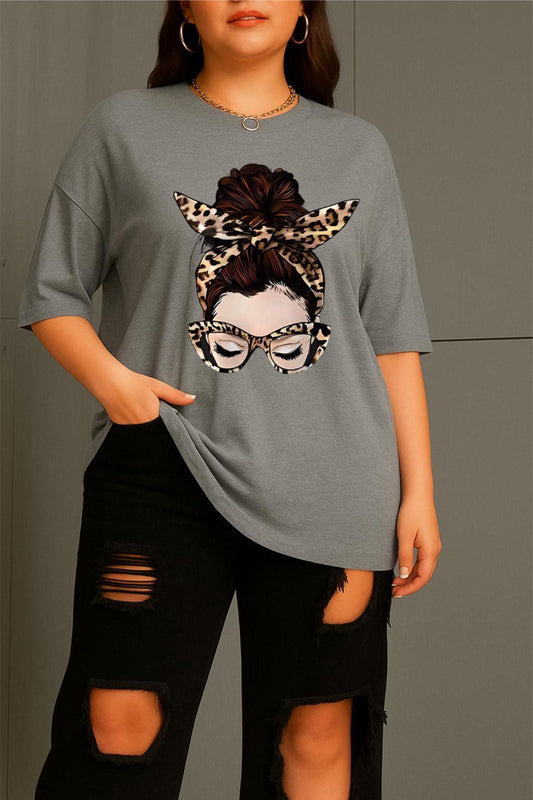 Ceny Kadın Büyük Beden Battal Baskılı Bisiklet Yaka Pamuklu T-Shirt Rahat Kesim Unisex Sevgili Kombini
