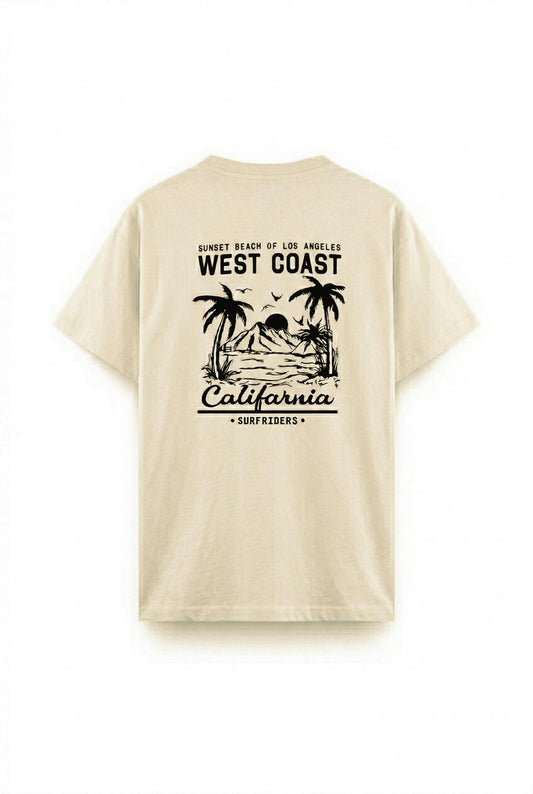 West Coast Surfriders California Baskılı Erkek Unisex Oversize Tişört Büyük Beden Tshirt