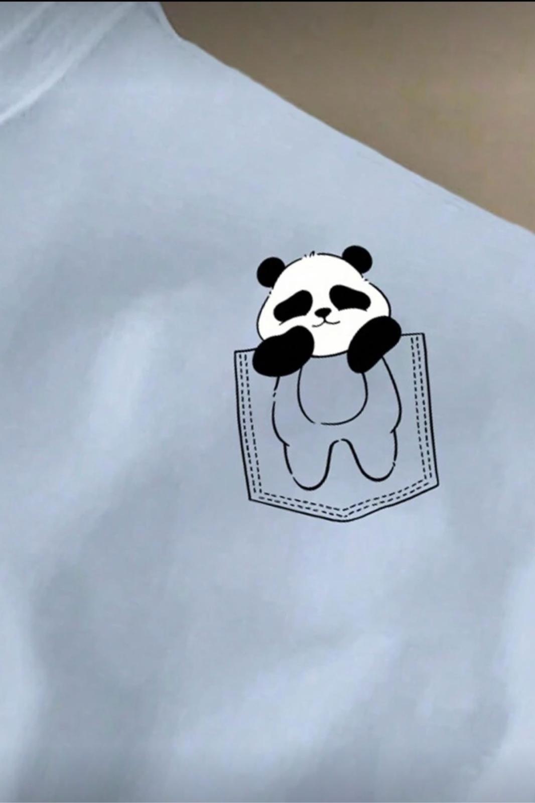 Cepte Panda Baskılı Oversize Unisex Pamuklu Tişört Battal Büyük Beden Tshirt