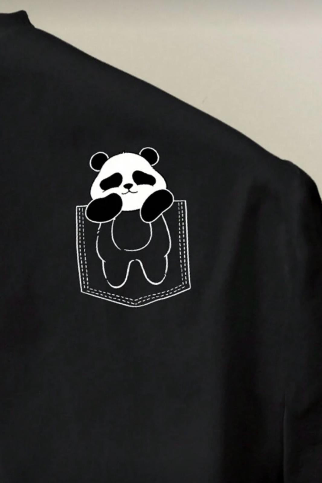 Cepte Panda Baskılı Oversize Unisex Pamuklu Tişört Battal Büyük Beden Tshirt