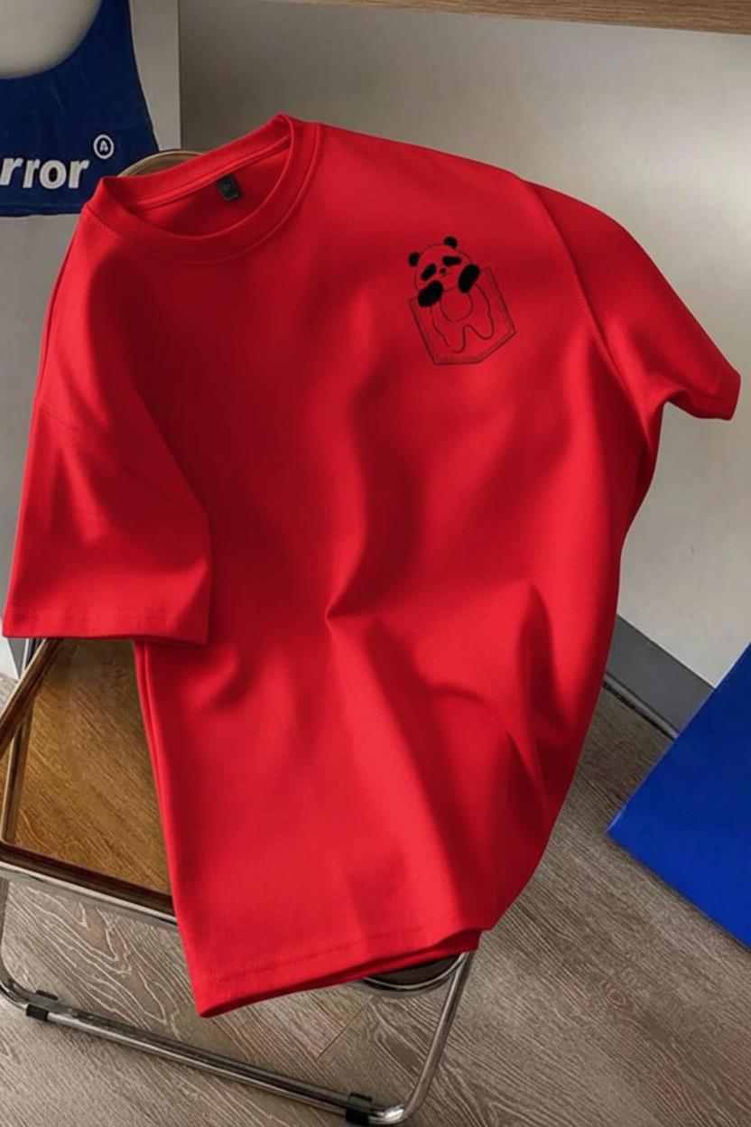 Cepte Panda Baskılı Oversize Unisex Pamuklu Tişört Battal Büyük Beden Tshirt