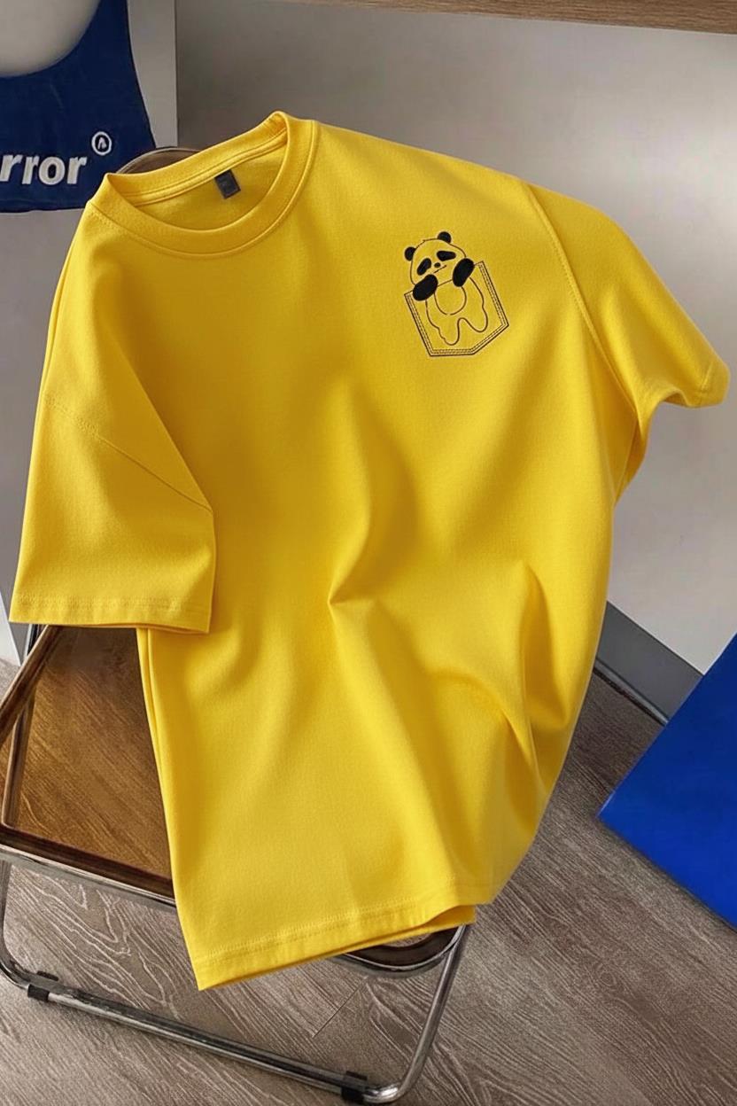 Cepte Panda Baskılı Oversize Unisex Pamuklu Tişört Battal Büyük Beden Tshirt