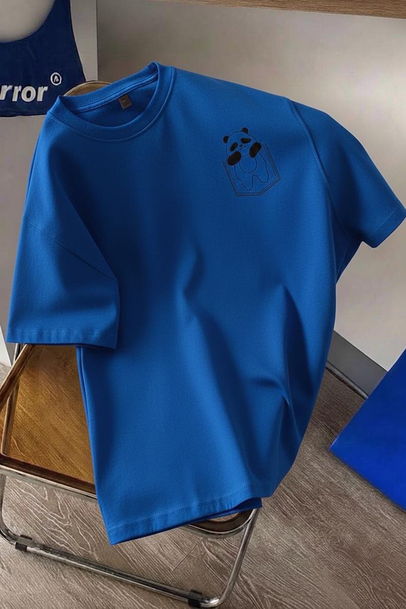Cepte Panda Baskılı Oversize Unisex Pamuklu Tişört Battal Büyük Beden Tshirt
