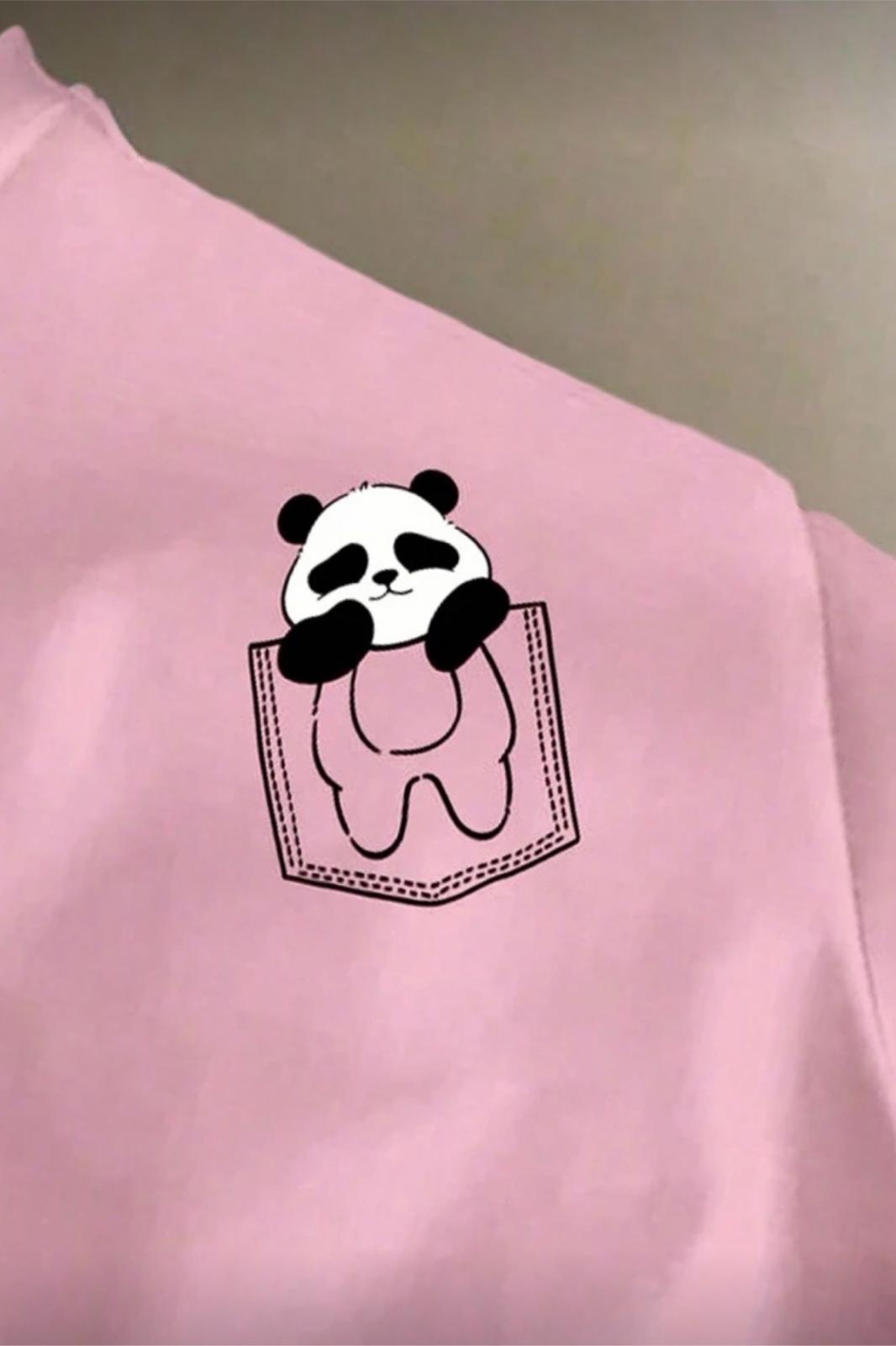Cepte Panda Baskılı Oversize Unisex Pamuklu Tişört Battal Büyük Beden Tshirt
