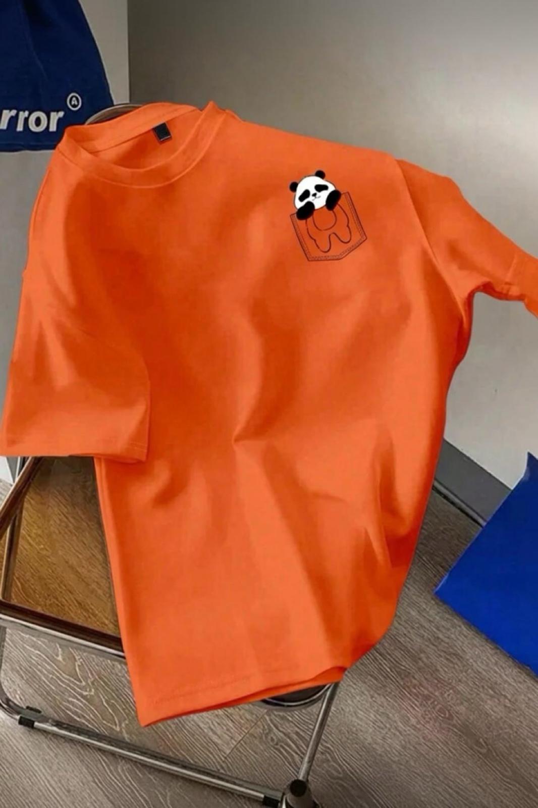 Cepte Panda Baskılı Oversize Unisex Pamuklu Tişört Battal Büyük Beden Tshirt