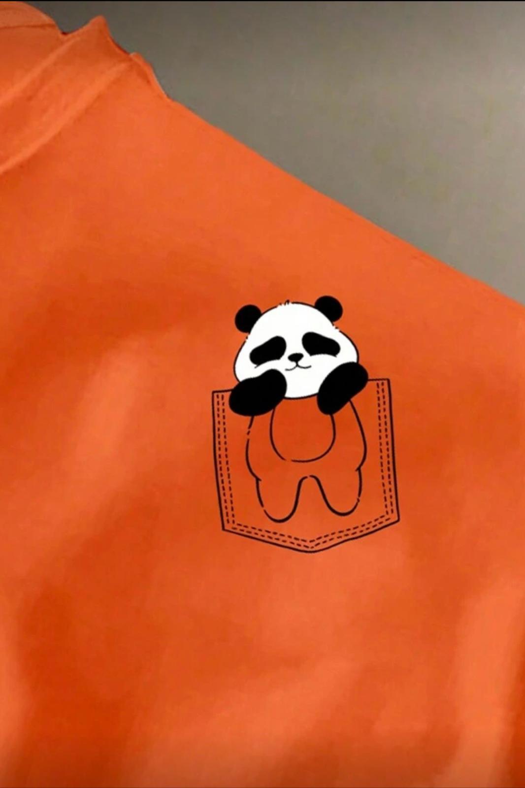 Cepte Panda Baskılı Oversize Unisex Pamuklu Tişört Battal Büyük Beden Tshirt