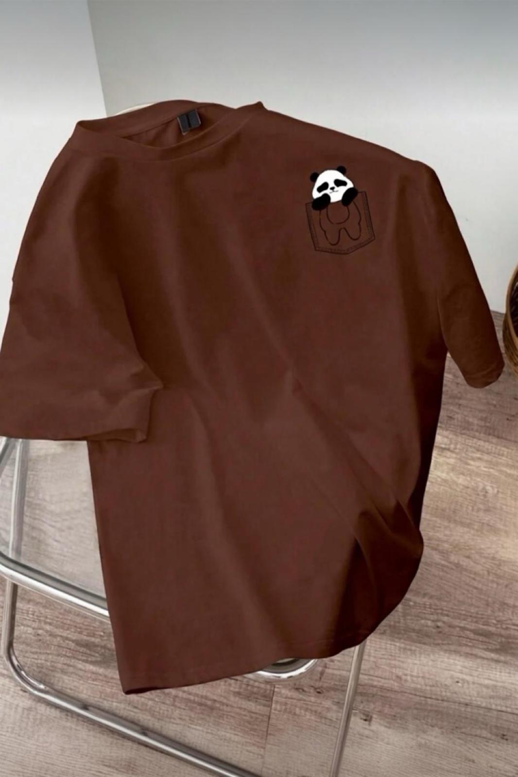 Cepte Panda Baskılı Oversize Unisex Pamuklu Tişört Battal Büyük Beden Tshirt