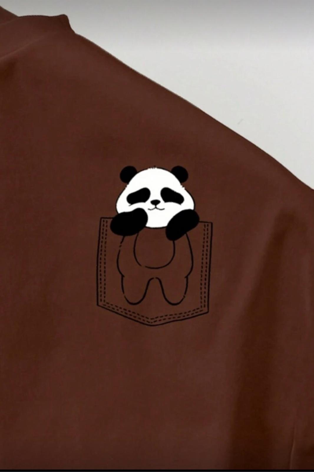 Cepte Panda Baskılı Oversize Unisex Pamuklu Tişört Battal Büyük Beden Tshirt