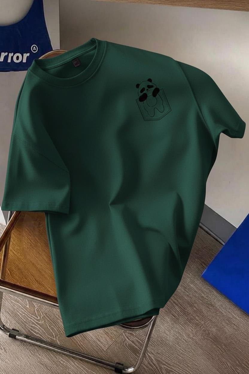 Cepte Panda Baskılı Oversize Unisex Pamuklu Tişört Battal Büyük Beden Tshirt