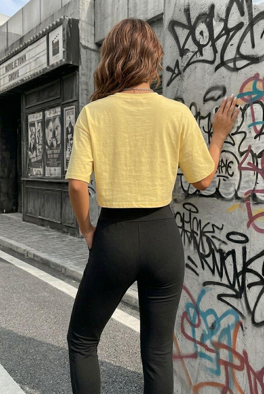 Cezyy Bisiklet Yaka Basic Oversize Crop Tişört - Pamuklu Rahat Kesim