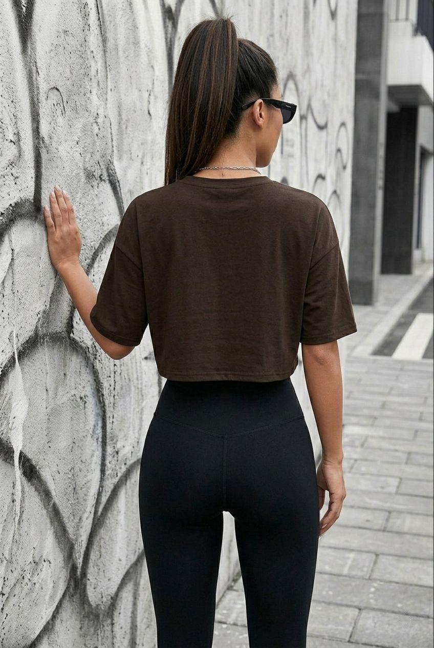 Cezyy Bisiklet Yaka Basic Oversize Crop Tişört - Pamuklu Rahat Kesim