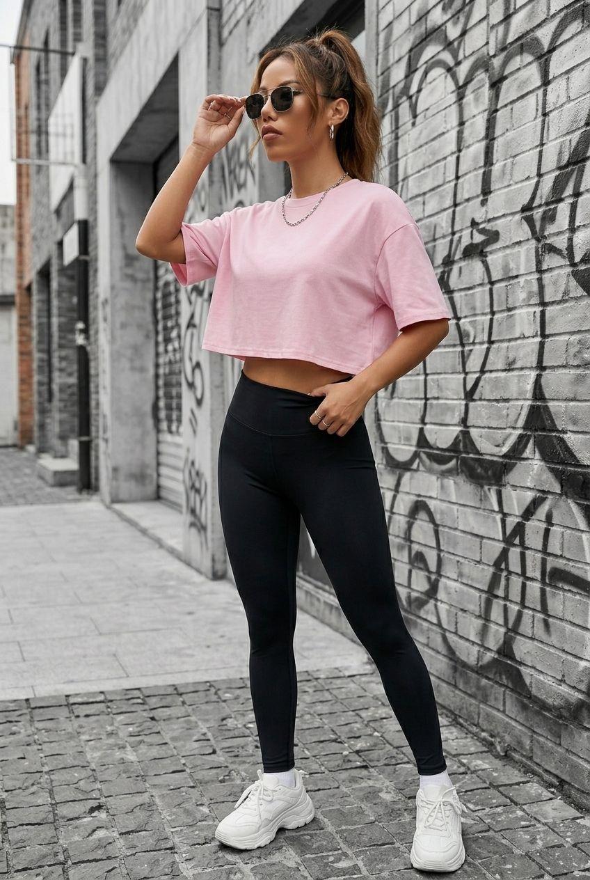 Cezyy Bisiklet Yaka Basic Oversize Crop Tişört - Pamuklu Rahat Kesim