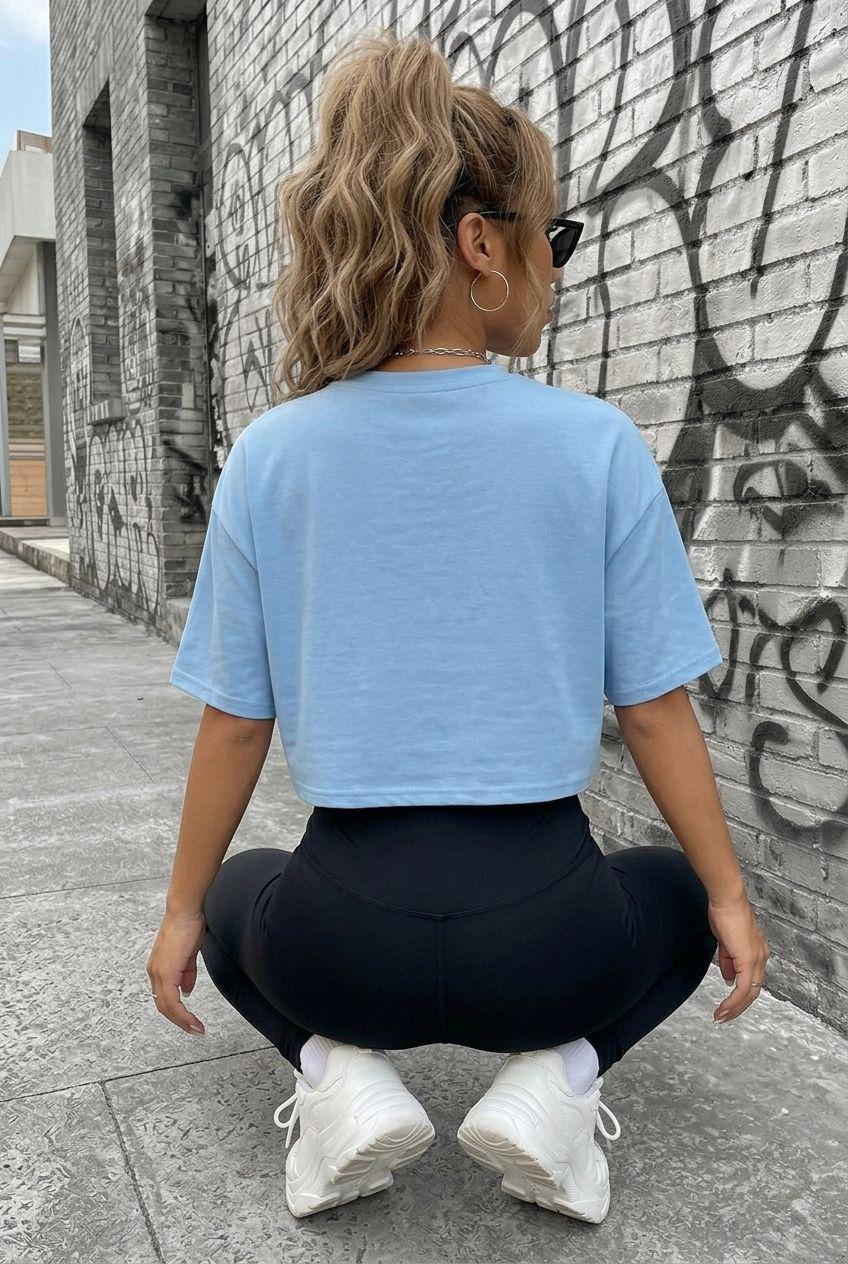 Cezyy Bisiklet Yaka Basic Oversize Crop Tişört - Pamuklu Rahat Kesim