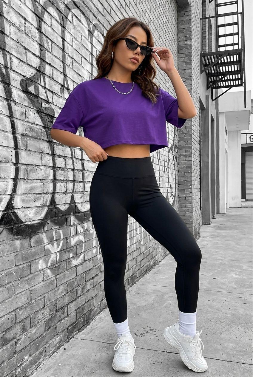 Cezyy Bisiklet Yaka Basic Oversize Crop Tişört - Pamuklu Rahat Kesim