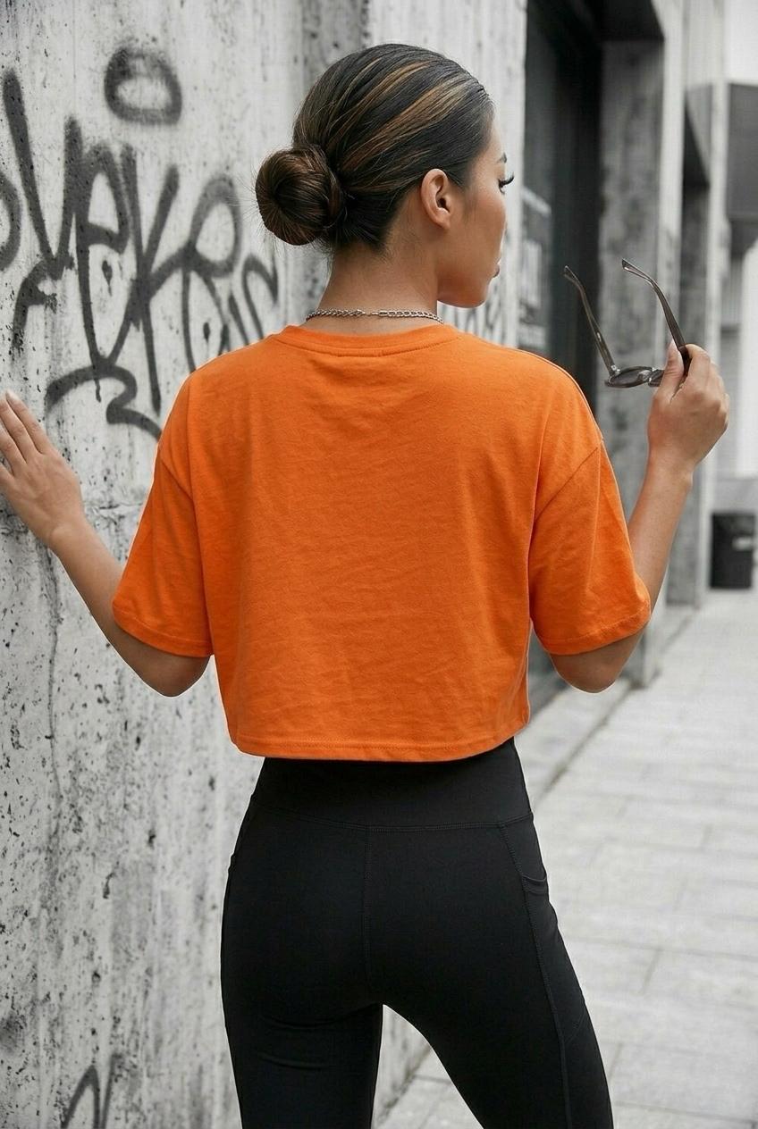 Cezyy Bisiklet Yaka Basic Oversize Crop Tişört - Pamuklu Rahat Kesim