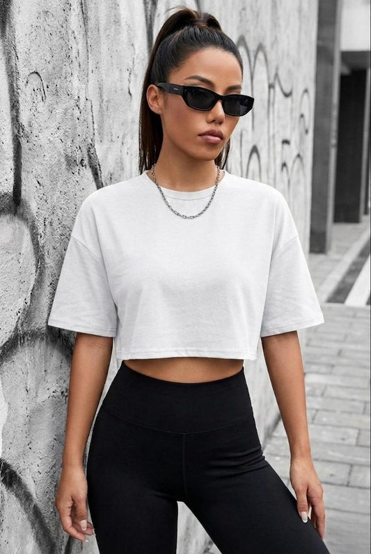 Cezyy Bisiklet Yaka Basic Oversize Crop Tişört - Pamuklu Rahat Kesim