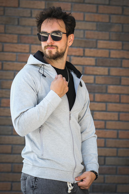 Chev Micro İnterlok Dik Yaka Fermuarlı Hırka Sweatshirt