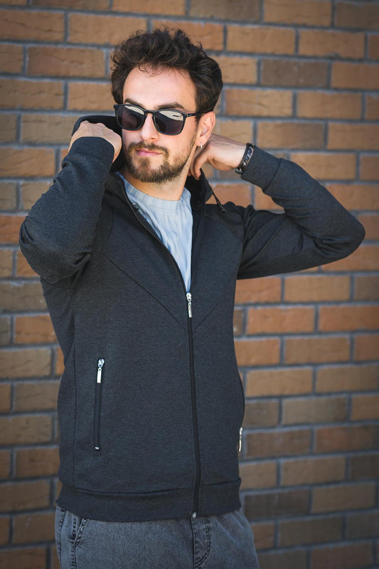 Chev Micro İnterlok Dik Yaka Fermuarlı Hırka Sweatshirt