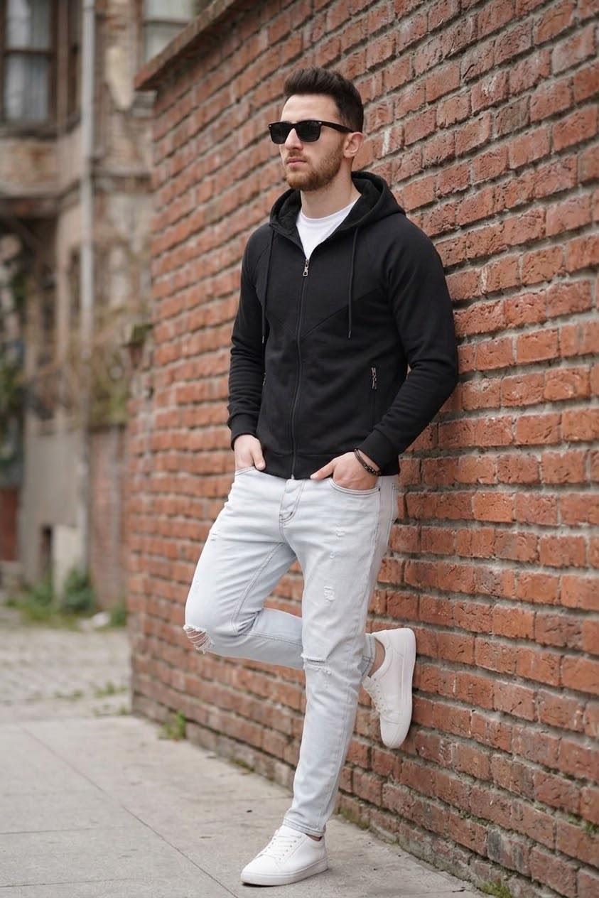 Chev Micro İnterlok Kapüşonlu Fermuarlı Hırka Sweatshirt