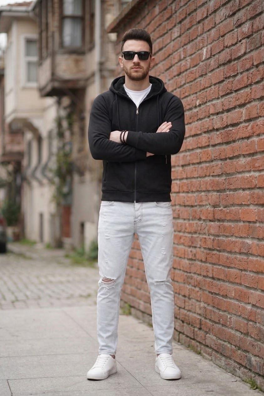 Chev Micro İnterlok Kapüşonlu Fermuarlı Hırka Sweatshirt
