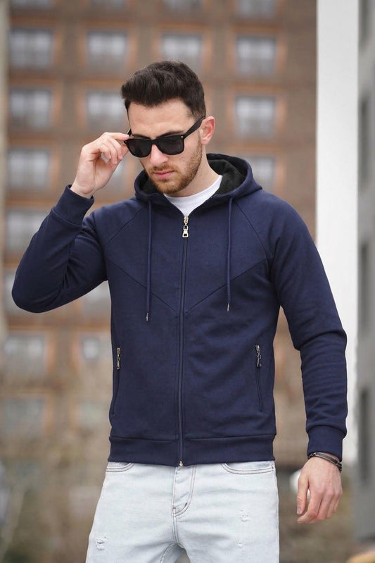 Chev Micro İnterlok Kapüşonlu Fermuarlı Hırka Sweatshirt
