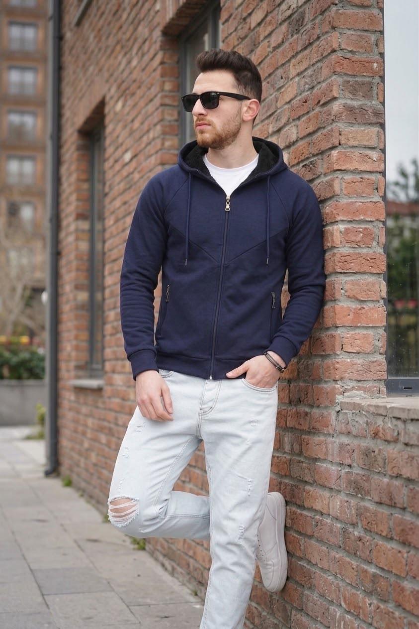 Chev Micro İnterlok Kapüşonlu Fermuarlı Hırka Sweatshirt
