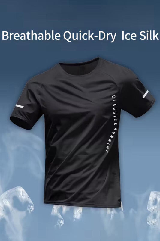 Classic Running Ice Silk Erkek Sporcu Tişört Nefes Alabilir Hızlı Kuruyan Koşu ve Fitness Tişörtü