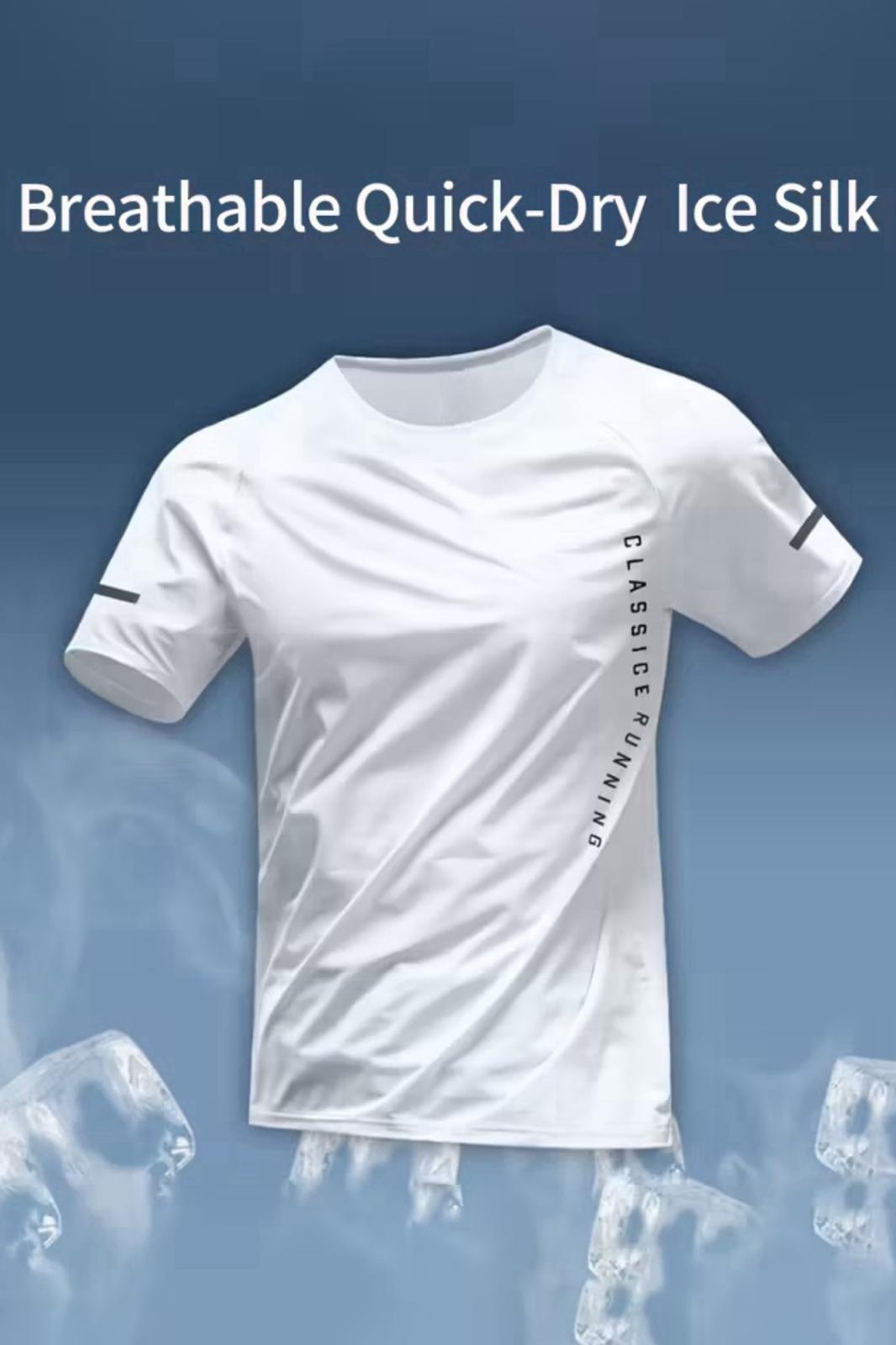Classic Running Ice Silk Erkek Sporcu Tişört Nefes Alabilir Hızlı Kuruyan Koşu ve Fitness Tişörtü