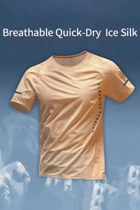 Classic Running Ice Silk Erkek Sporcu Tişört Nefes Alabilir Hızlı Kuruyan Koşu ve Fitness Tişörtü