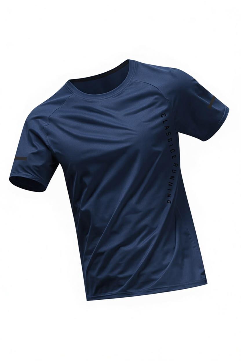 Classic Running Ice Silk Erkek Sporcu Tişört Nefes Alabilir Hızlı Kuruyan Koşu ve Fitness Tişörtü