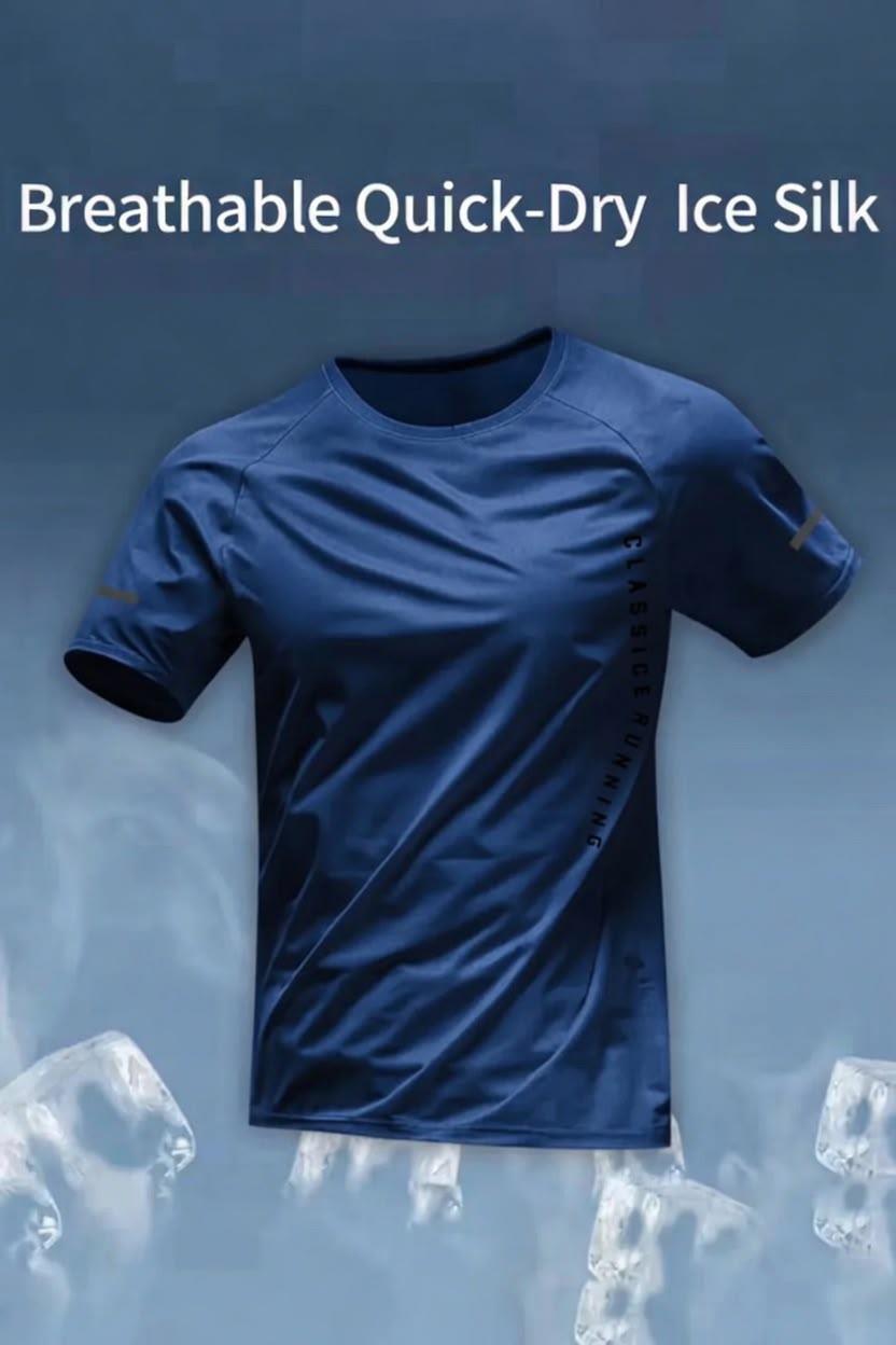 Classic Running Ice Silk Erkek Sporcu Tişört Nefes Alabilir Hızlı Kuruyan Koşu ve Fitness Tişörtü