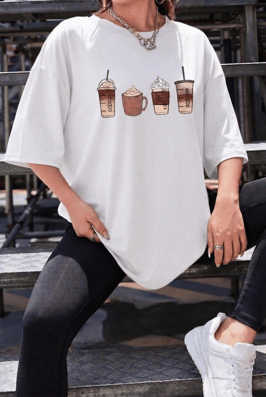 Coffee Lover Baskılı Unisex Oversize T-Shirt - Büyük Beden Seçenekli