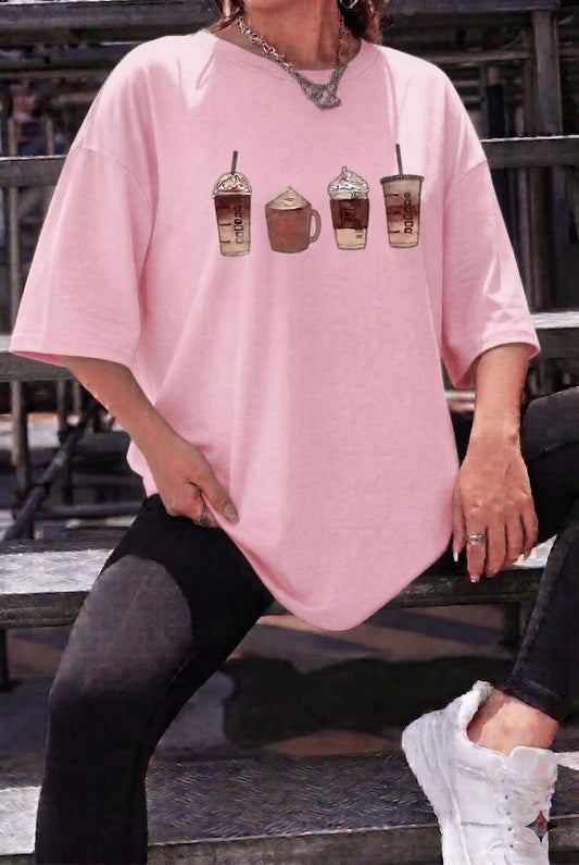 Coffee Lover Baskılı Unisex Oversize T-Shirt - Büyük Beden Seçenekli