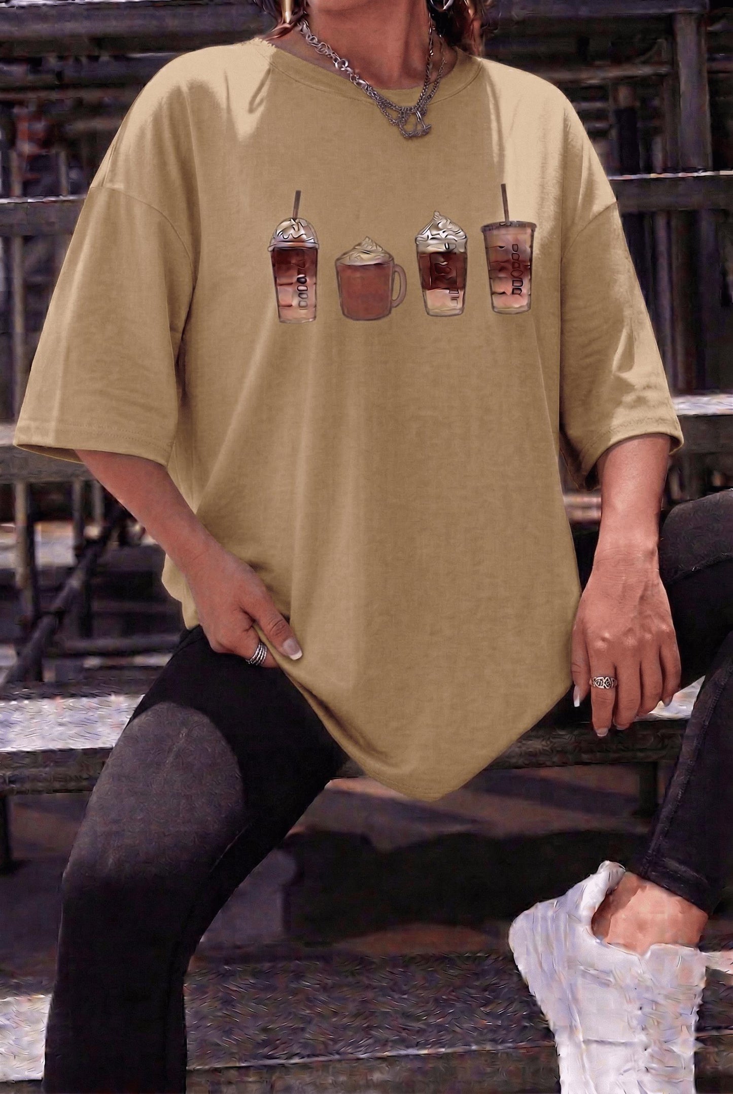 Coffee Lover Baskılı Unisex Oversize T-Shirt - Büyük Beden Seçenekli