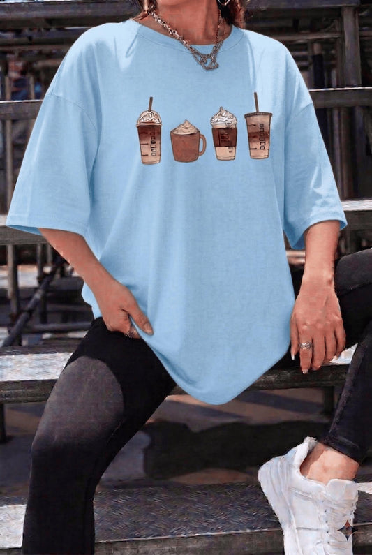 Coffee Lover Baskılı Unisex Oversize T-Shirt - Büyük Beden Seçenekli