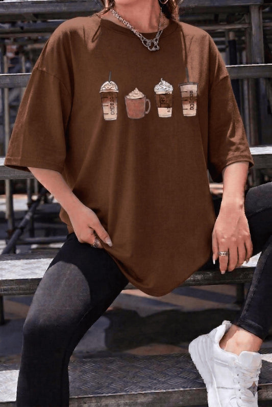 Coffee Lover Baskılı Unisex Oversize T-Shirt - Büyük Beden Seçenekli