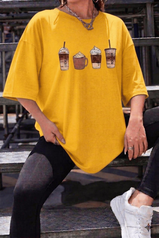 Coffee Lover Baskılı Unisex Oversize T-Shirt - Büyük Beden Seçenekli