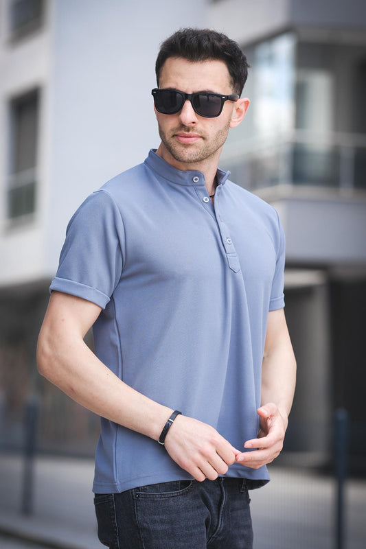Cole Slim Fit Esnek Likralı Yarım Düğmeli Kısa Kol Hakim Yaka Erkek Gömlek
