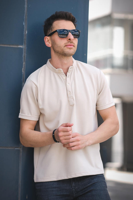 Cole Slim Fit Esnek Likralı Yarım Düğmeli Kısa Kol Hakim Yaka Erkek Gömlek